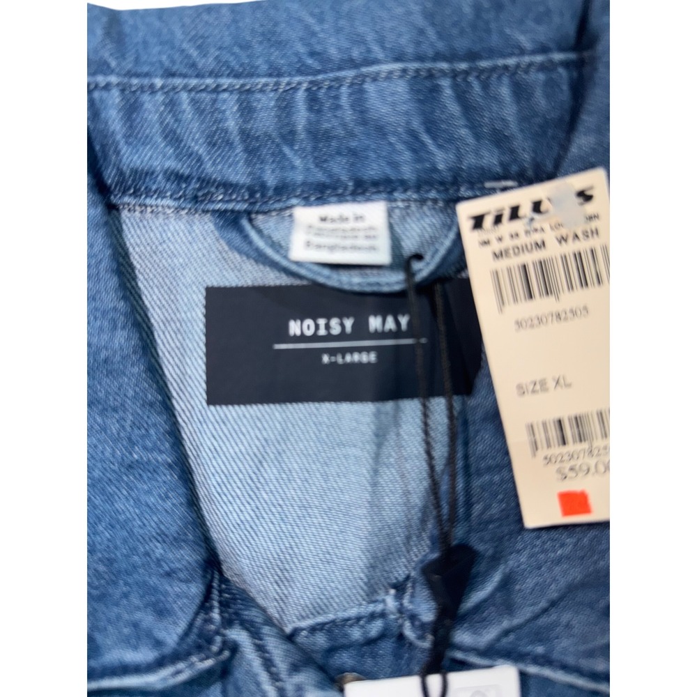 Noisy May Denim Shirt Oversized Short Sleeve Button Up Blue XL - Picture 8 of 11